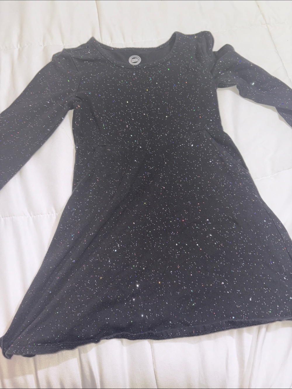 wonder nation Black Sparkle Long Sleeve A-Line Dress